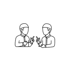 Fototapeta premium Line drawing of two people talking with smartphones