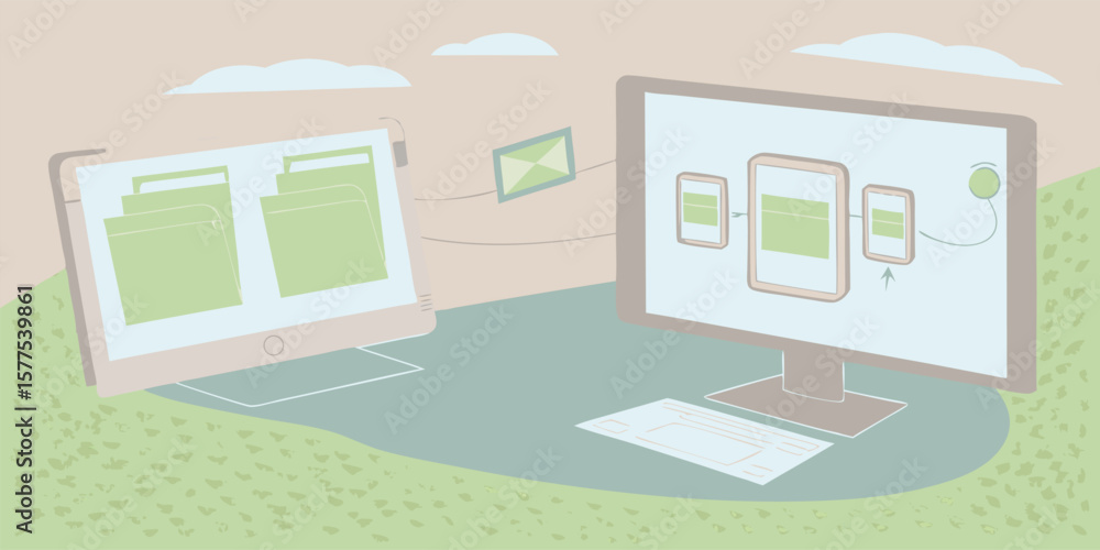 Poster digital devices displaying data on a pastel background