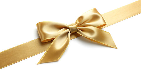 A luxurious gold satin ribbon and bow, isolated on white background, adds a touch of elegance and festivity to any gift or celebration