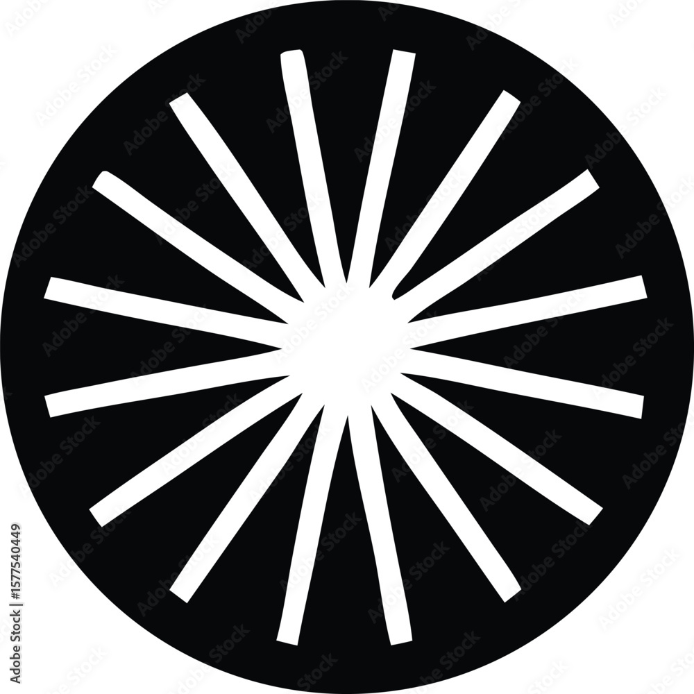Poster abstract radial pattern design featuring white lines emanating from a central white circle against a