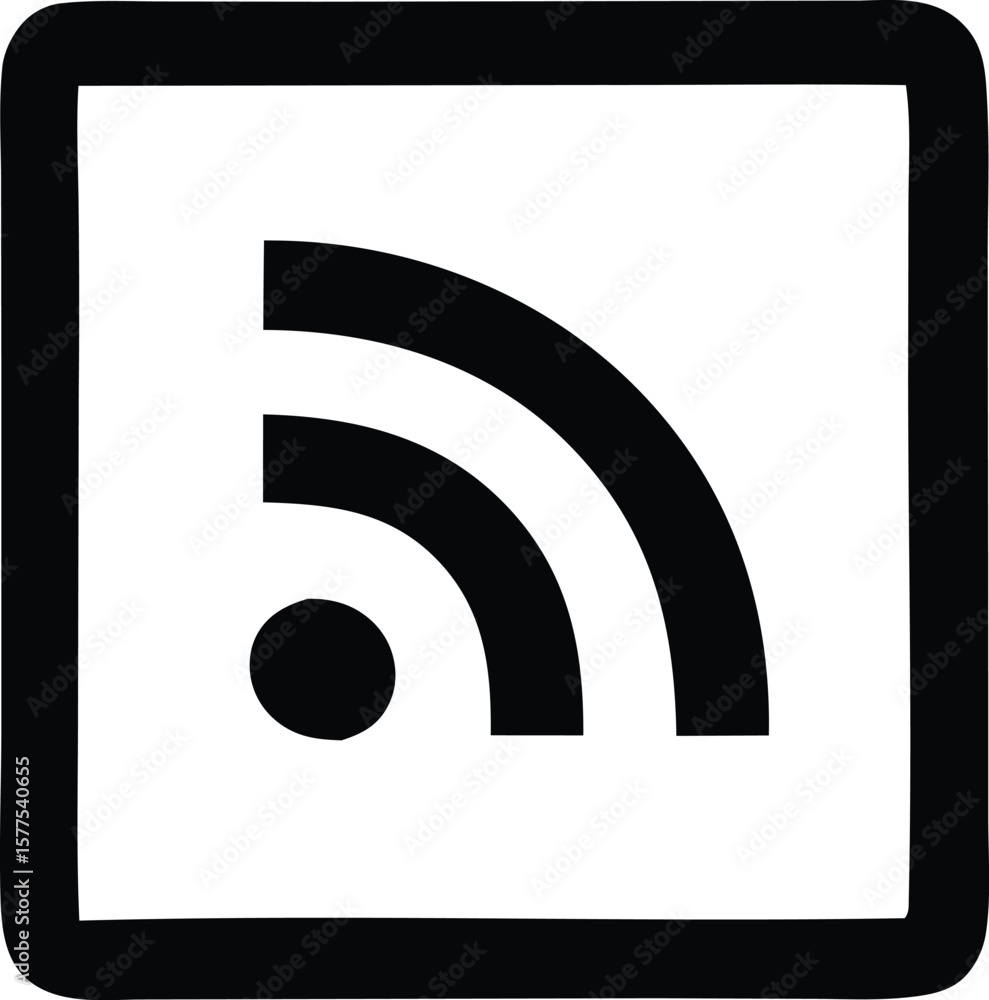 Poster a simple black and white graphic representation of the rss feed symbol within a thick square border