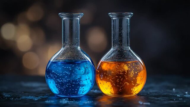 Colorful liquids in beakers