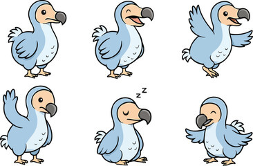 vector illustration of dodo bird funny cute cartoon mascot character cartoon with 6 poses  © weng