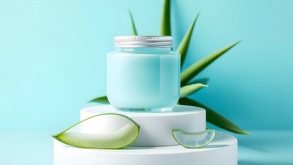 Natural cream and aloe vera in a jar for healthy face and body skincare treatment