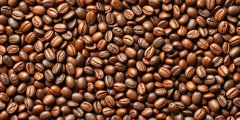 Endless repeating vector pattern of roasted coffee beans on horizontal seamless background,  graphic,  caffeine