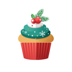 Christmas Cupcake Isolated on a Transparent Background 