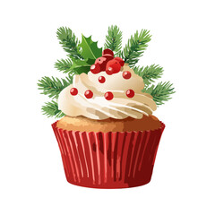 Christmas Cupcake Isolated on a Transparent Background 