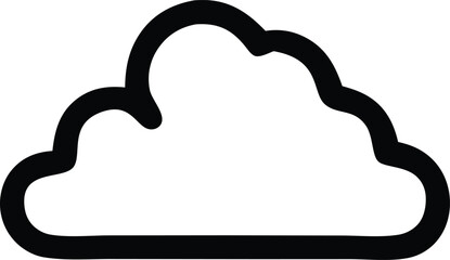 A simple bold black outline of a fluffy cloud shape against a clean white background representing weather or digital storage