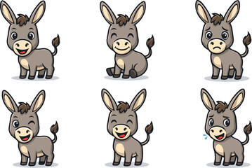 Obraz premium vector illustration of donkey horse funny cute cartoon mascot character cartoon with 6 poses 02