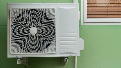 New hot coil set or condensing unit. Install on the green wall of house.
