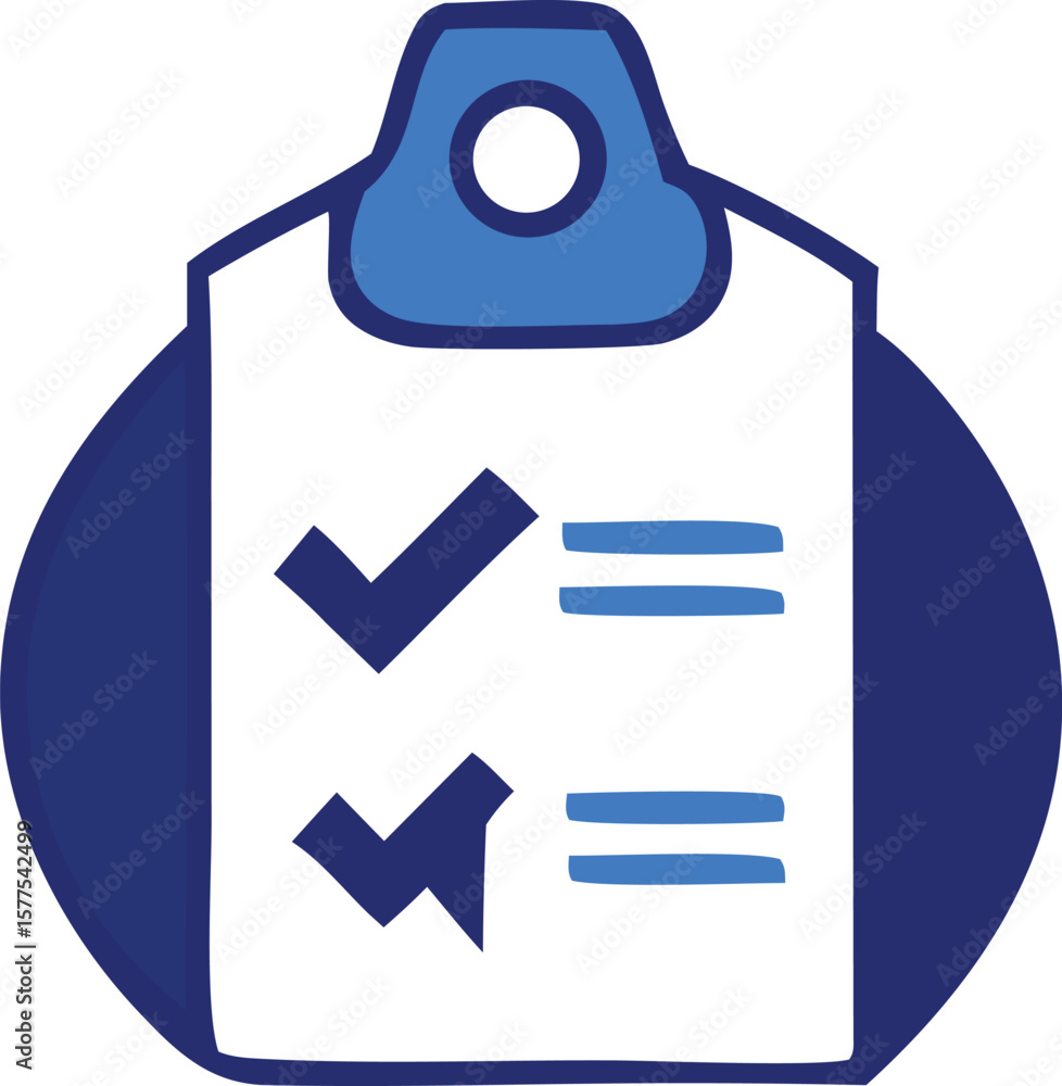 Poster stylized blue clipboard with two completed tasks indicated by checkmarks and horizontal lines on a w