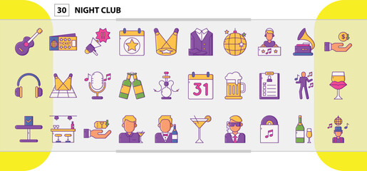 Night Club Entertainment Icons Set Design