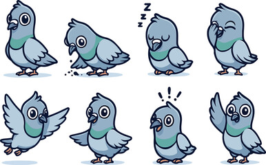 vector illustration of dove pigeon bird funny cute cartoon mascot character cartoon with 8 poses 03