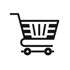 Simple black and white shopping cart icon for commerce and retail