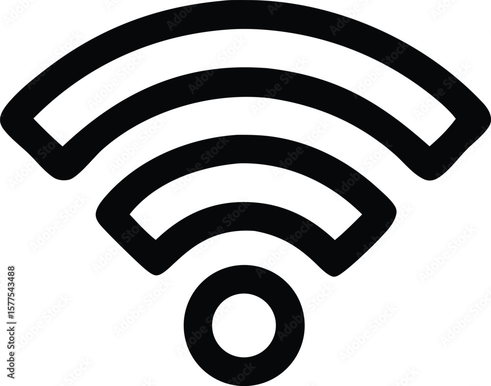 Poster simple black outline of a wi fi signal strength icon with three curved radiating waves emanating fro