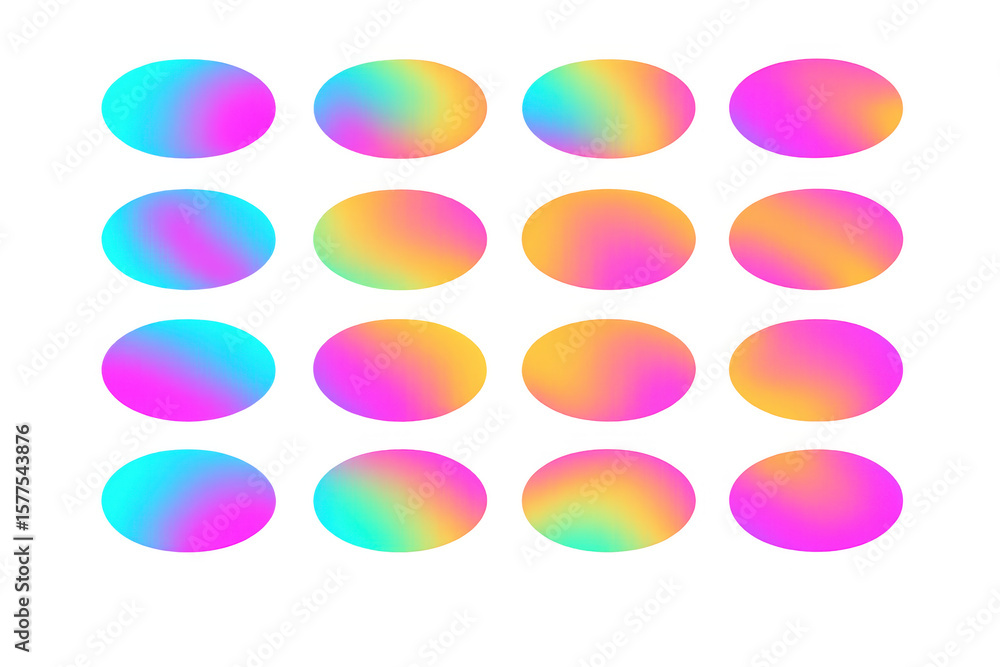 Poster translucent gradient blobs creating fluid, organic oval shapes in vivid colors against transparent b
