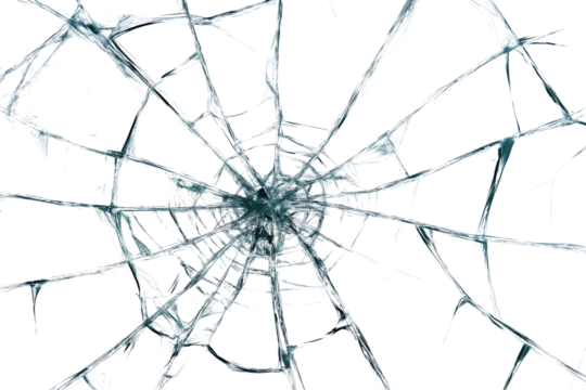 Shattered Glass Screen with Spiderweb Crack on Transparent Background