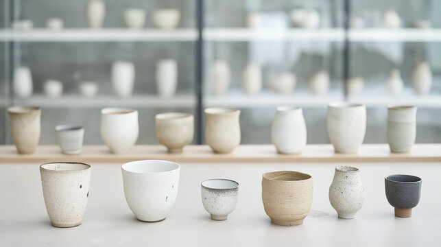 陶芸作品の展示、焼き物日本文化。日本の文化。Generative AI