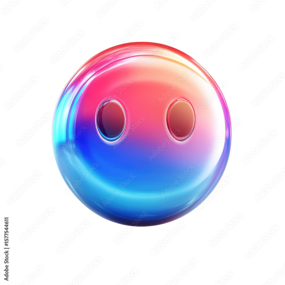 Poster glossy orb with playful expression colorful gradient bubble sci fi on transparent background