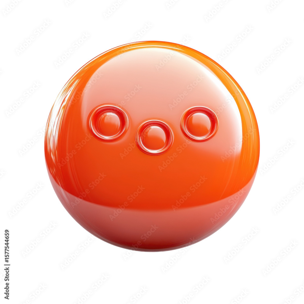 Poster orange shiny sphere icon with three circular indentations abstract modern on transparent background