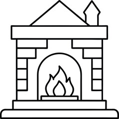 Cozy fireplace line art vector illustration home decor