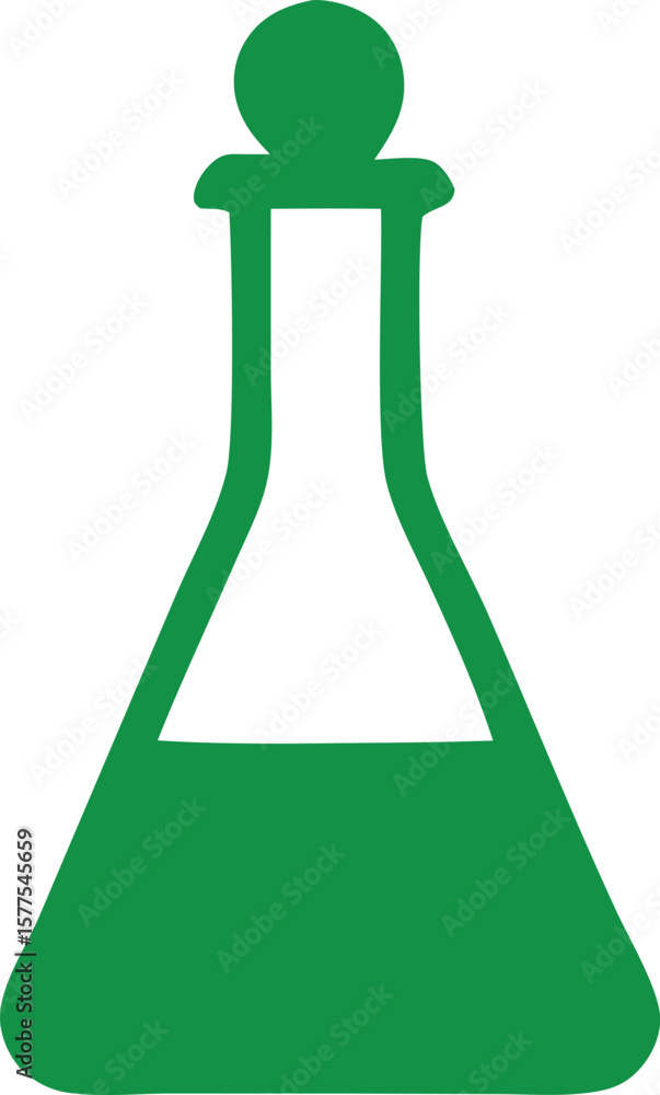 Aufkleber a simple green icon representing a laboratory flask with a round stopper symbolizing science and exp
