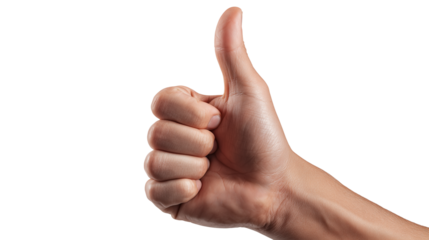 Image of a natural thumbs up gesture, a perfect symbol for UX design, app feedback, and website ratings. On a transparent background.