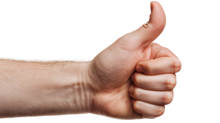 Image of a natural thumbs up gesture, a perfect symbol for UX design, app feedback, and website ratings. On a transparent background.