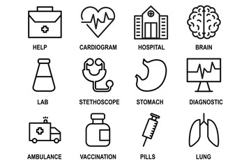 Medical care icon set element editable stroke