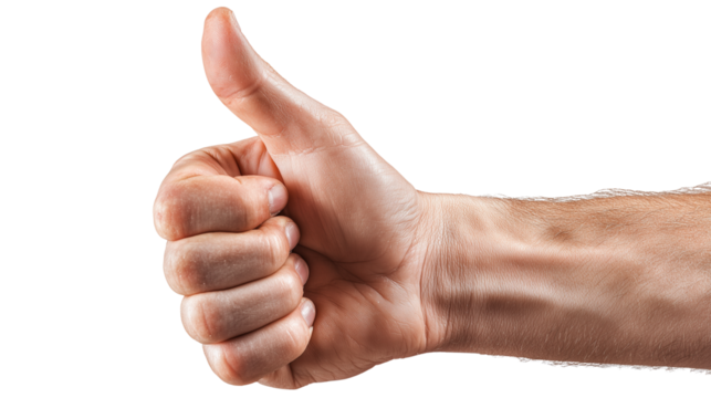 Thumbs up gesture as a symbol of appreciation and inspiration, suitable for training materials and motivational video thumbnail designs, on a transparent background - Powered by Adobe