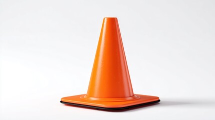 An orange traffic cone standing alone with square base. This image features a cone with high-definition details