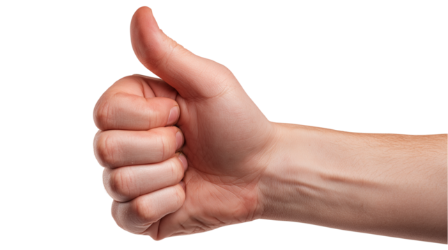 Thumbs up gesture as a symbol of appreciation and inspiration, suitable for training materials and motivational video thumbnail designs, on a transparent background