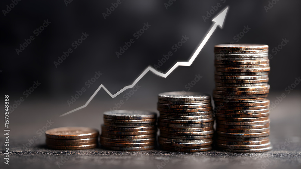 Aufkleber stack of coins next to a upward curve symbolizing rising costs due to inflation