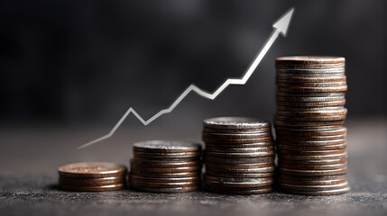 Stack of coins next to a upward curve symbolizing rising costs due to inflation