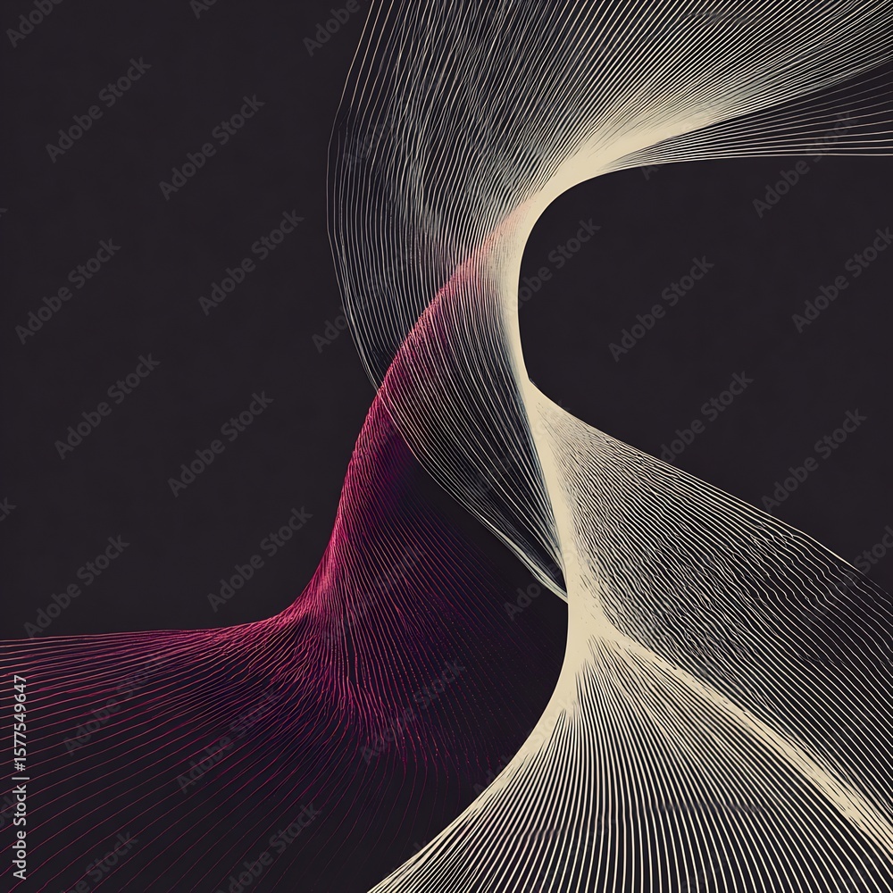 Aufkleber abstract lines creating smooth curves and waves on dark background composition drawing