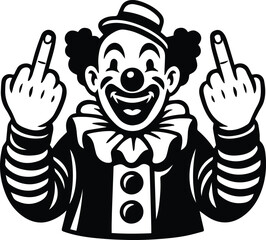 Rude Clown Vector – Cartoon Clown Showing Middle Finger for Dark Humor, Tattoos, and Streetwear Art