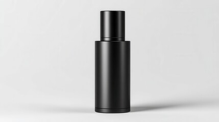 Obraz premium Elegant black bottle of perfume, with a sleek design, representing luxury, and fragrance, isolated on a soft background.