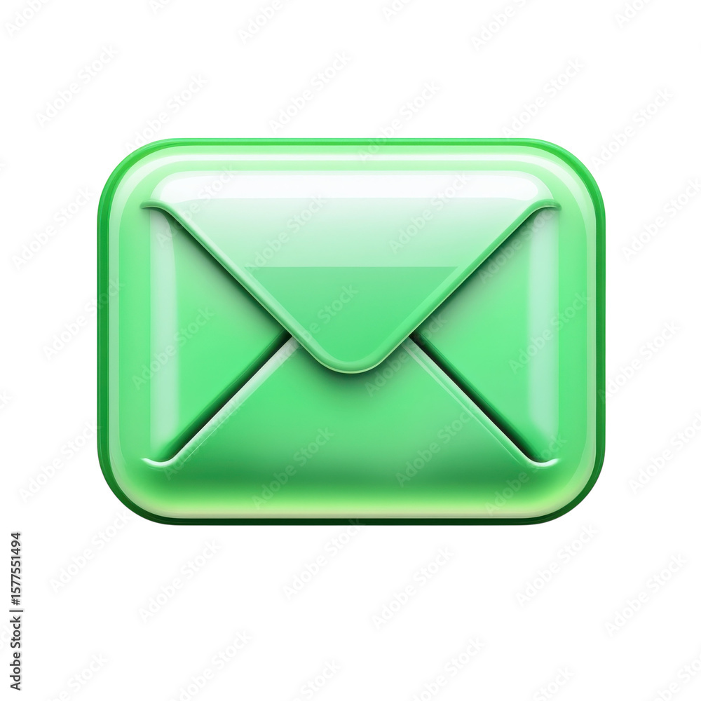 Poster green shiny email icon with reflection communication message digital on transparent background