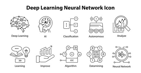 Deep Learning Neural Network Icon – AI Technology Vector Design with editable stroke.
