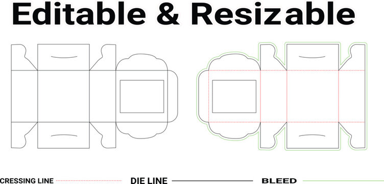  Cake Box Dieline with Window ,Packaging Design Editable & RTuck end cookie window box die line, Editable & Resizable, customizable tuck end box templates