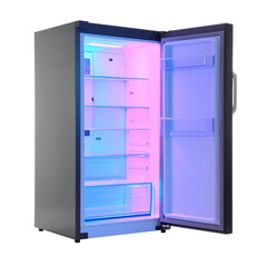 Modern refrigerator with vibrant interior lighting