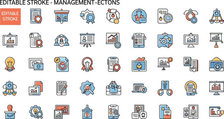 A collection of management and business related icons with editable strokes