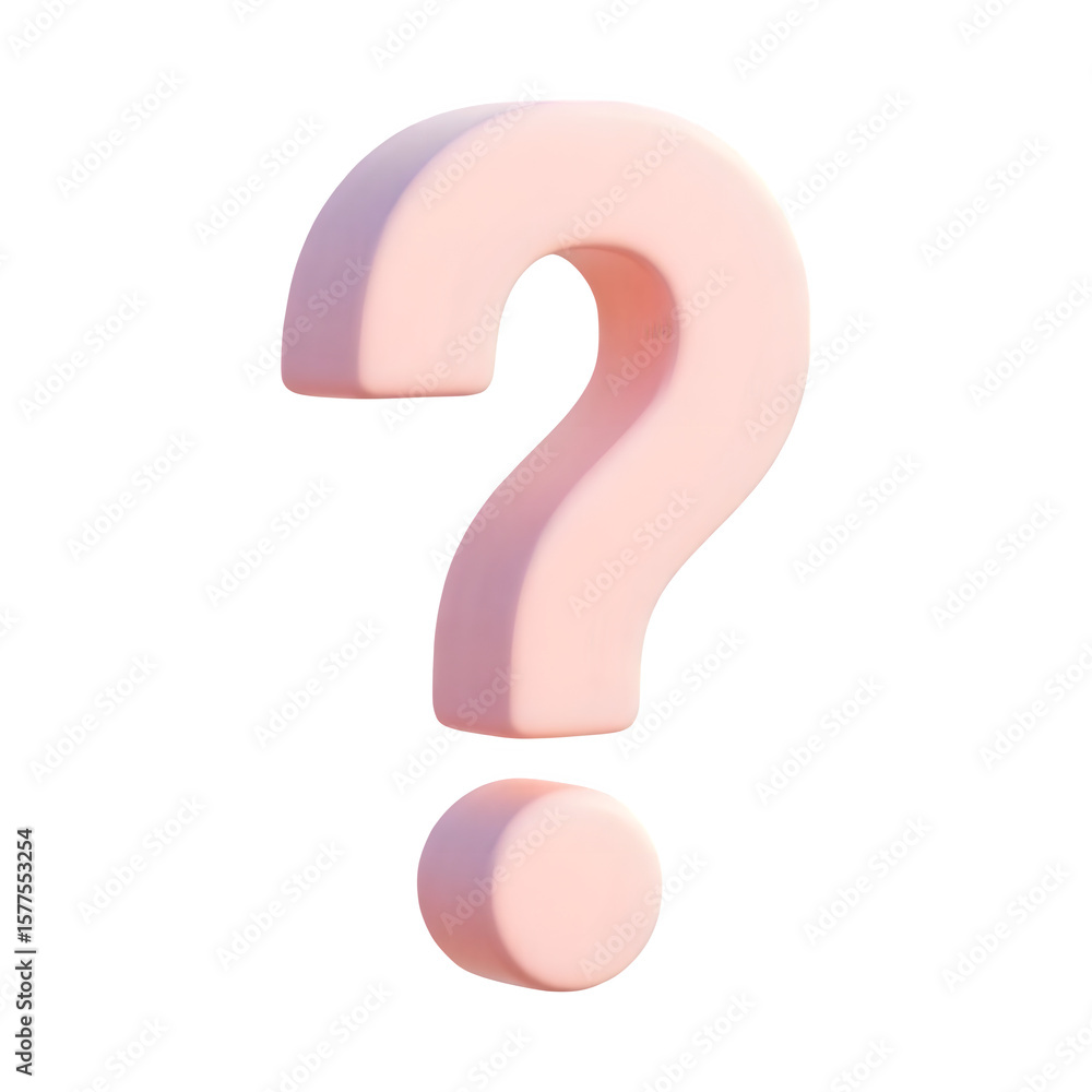 Poster soft pink 3d question mark symbol isolated on transparent background for design