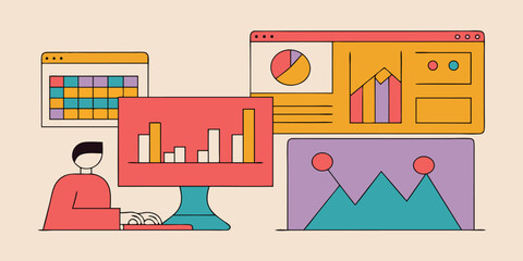 Person working with data on screens data analysis charts
