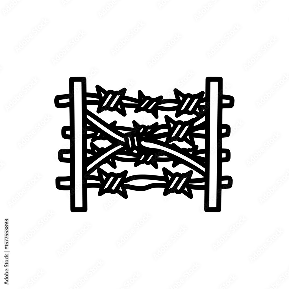 Poster barbed wire fence in linear style for boundary security
