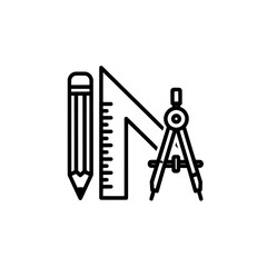 Architectural tools including ruler pencil and compass for engineering