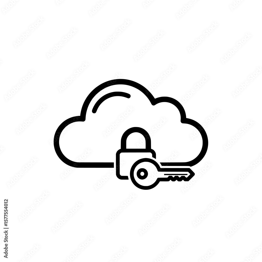 Poster cloud storage with padlock and key symbol for data security
