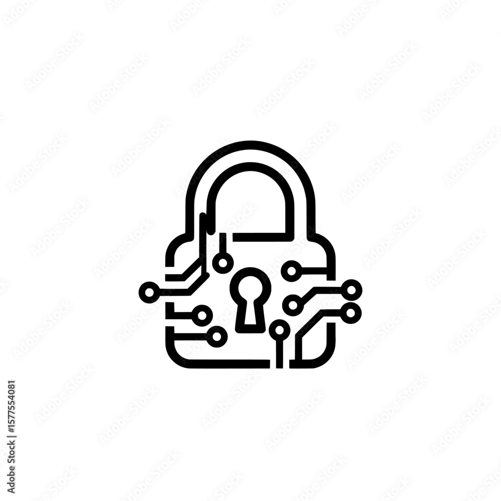 Poster cybersecurity lock with circuit lines for digital security