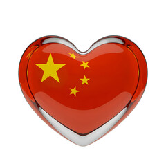 China Flag in 3D Glass Heart Symbol