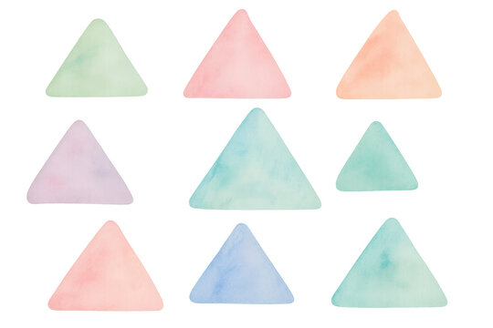 Pastel watercolor triangles forming geometric mosaic, spreading soft color palette across minimalist graphic background